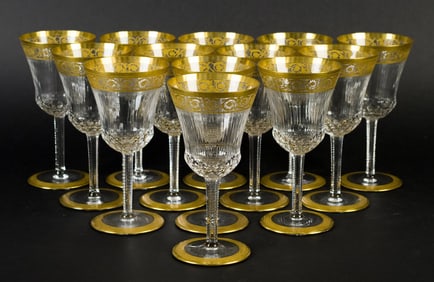 13 ST. LOUIS CRYSTAL THISTLE PATTERN WATER GOBLETS.