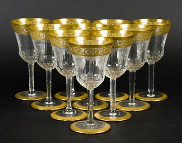 10 ST. LOUIS CRYSTAL THISTLE PATTERN WHITE WINES.