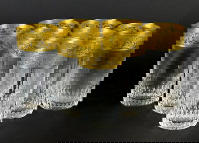 7 ST. LOUIS CRYSTAL THISTLE PATTERN WATER TUMBLERS.