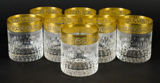 8 ST. LOUIS CRYSTAL THISTLE PATTERN WHISKEY GLASSES.