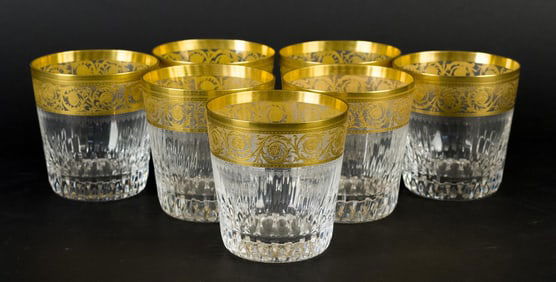 7 ST. LOUIS CRYSTAL THISTLE PATTERN ROCKS GLASSES.
