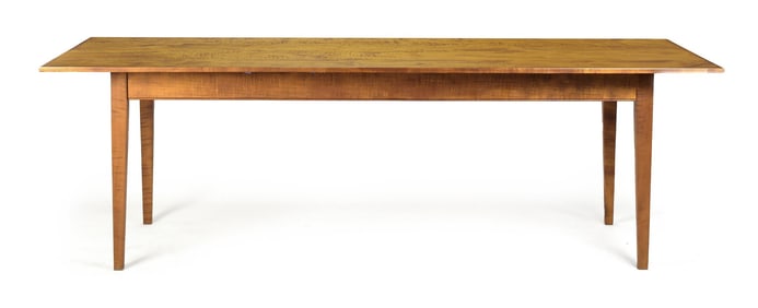 FABULOUS 20TH C. TIGER MAPLE FARM TABLE.