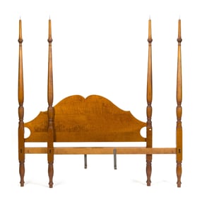 ELDRED WHEELER TIGER MAPLE QUEEN BED W/CANOPY.