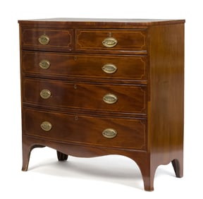 19TH C. FEDERAL INLAID MAHOGANY BOW FRONT CHEST.