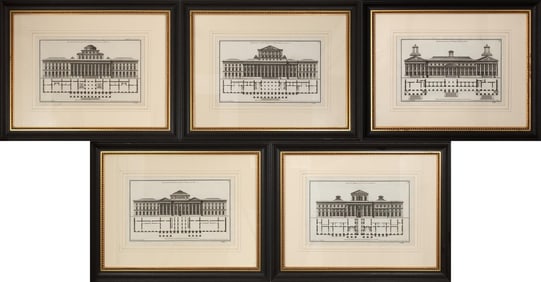 FIVE 18TH C. FRENCH ARCHITECTURAL ENGRAVINGS.
