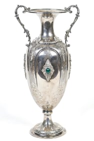 FINE ANTIQUE 800 SILVER VASE.