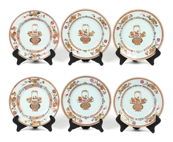 SIX 18TH C. CHINESE EXPORT SOUP PLATES.