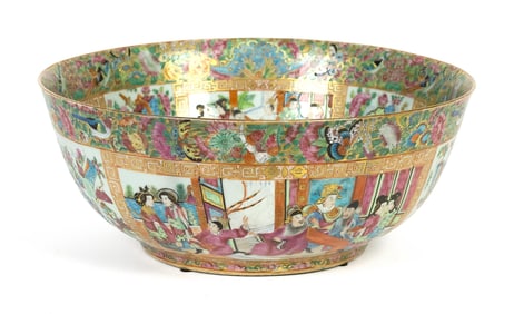 19TH C. ROSE CHINESE MANDARIN PUNCH BOWL.