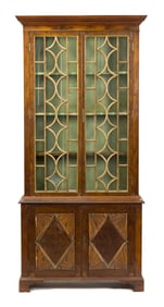 ANTIQUE ENGLISH YEW BOOKCASE.