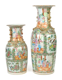 TWO LARGE ANTIQUE ROSE MEDALLION VASES.