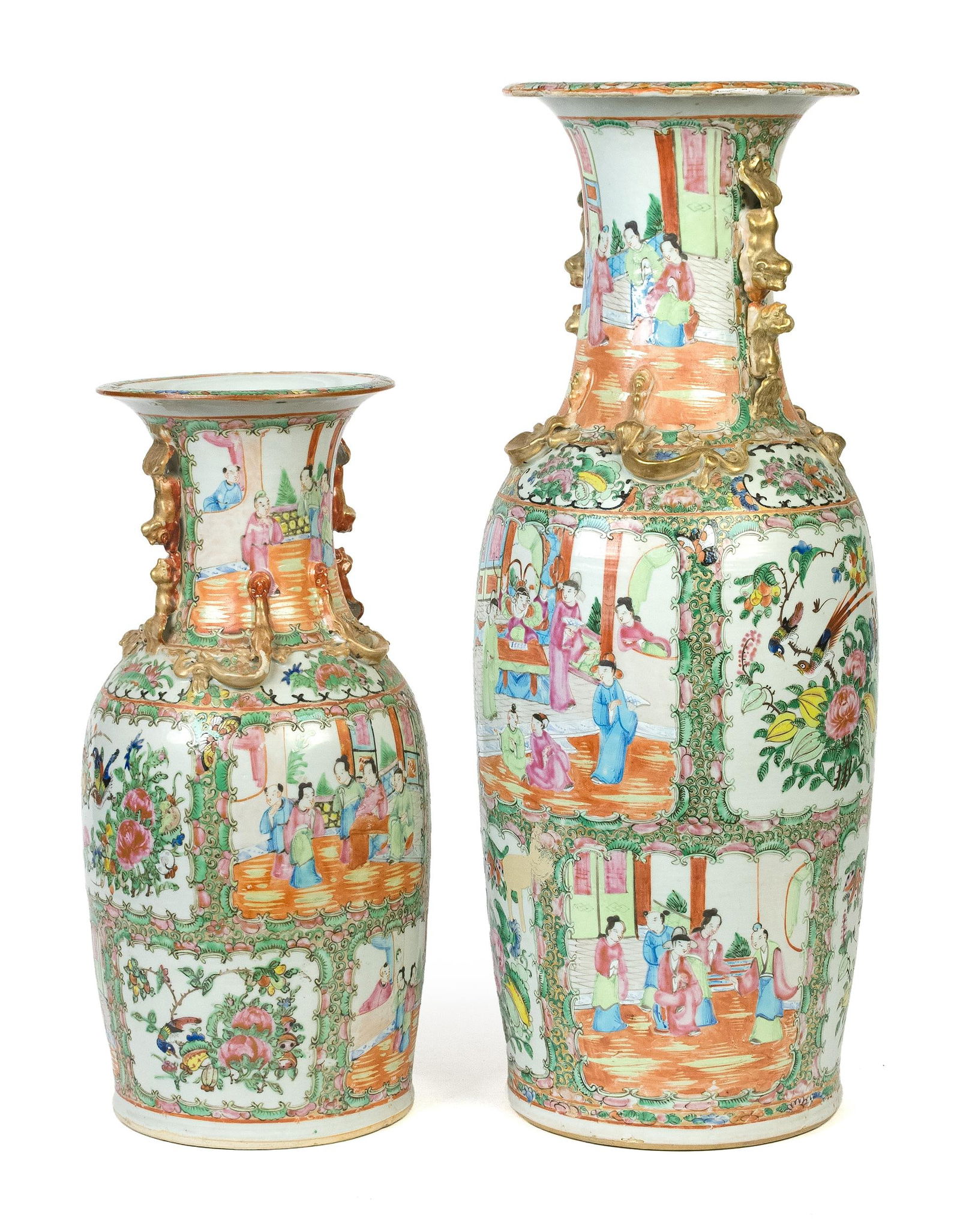 TWO LARGE ANTIQUE ROSE MEDALLION VASES. (1 of 12)