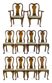 SET OF 10 SAYBOLT QUEEN ANNE DINING CHAIRS.