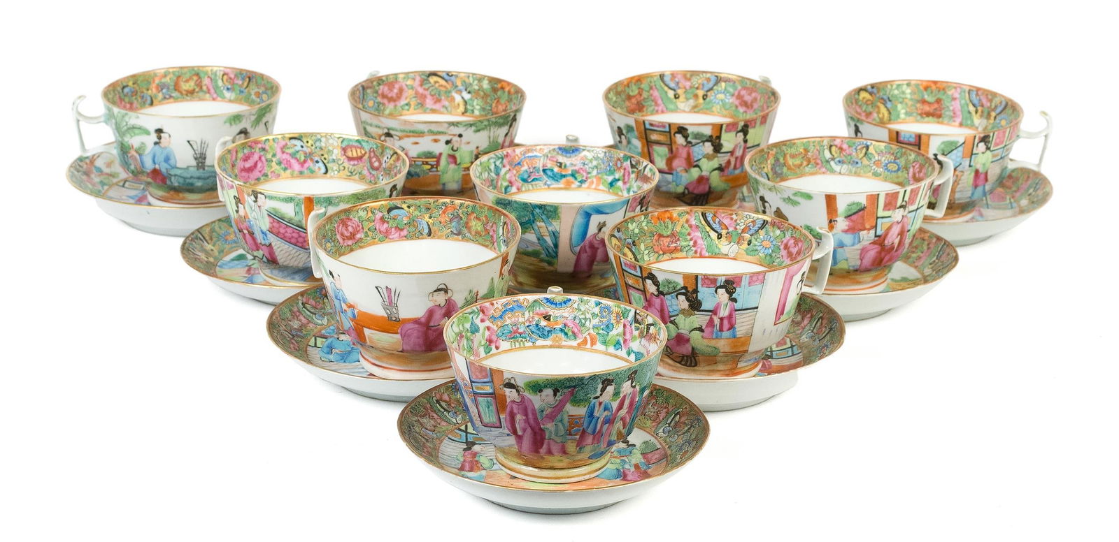 CHINESE ROSE MANDARIN CUPS AND SAUCERS, 20PCS. (1 of 10)
