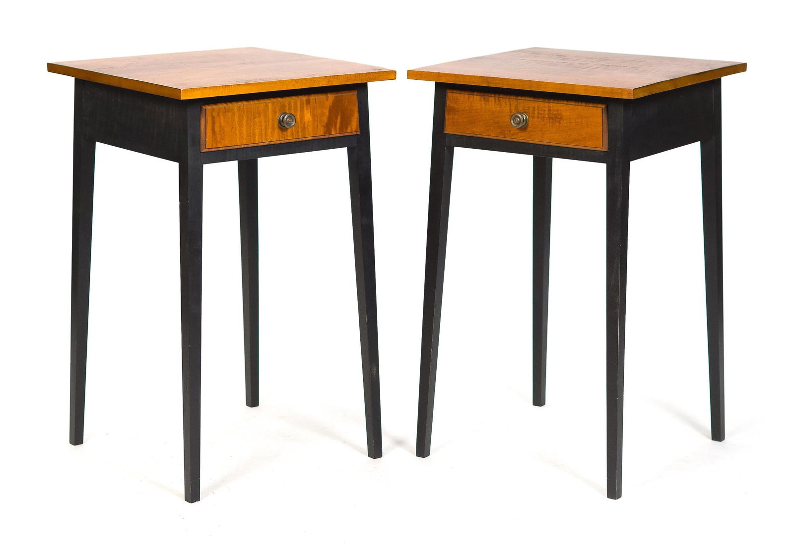 PR. VINTAGE TIGER MAPLE ONE DRAWER STANDS. (1 of 12)