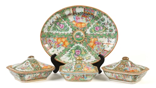 19TH C. CHINESE ROSE MEDALLION PORCELAIN, 4PCS.
