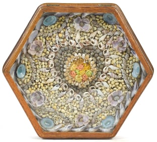 VINTAGE SAILOR MADE SHELL VALENTINE IN CASE.