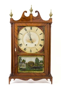 ELI AND SAMUEL TERRY PILLAR AND SCROLL SHELF CLOCK.