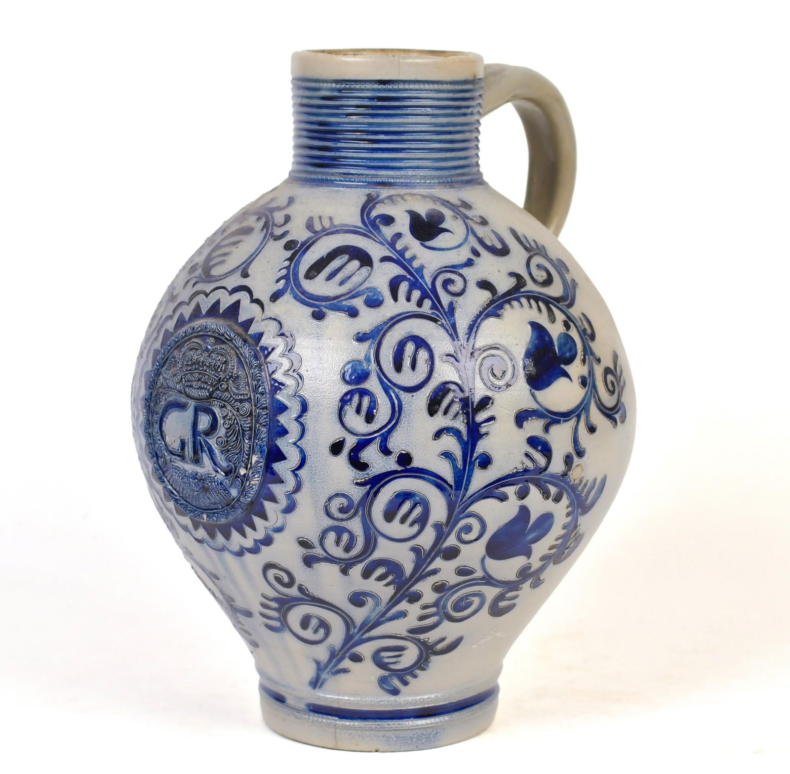 18TH C. WESTERWALD SALT GLAZED JUG. (1 of 12)
