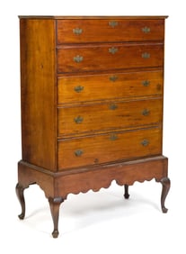 18TH C. QUEEN ANNE BLANKET CHEST ON FRAME.