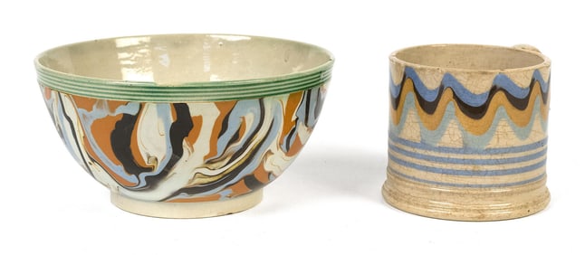 UNUSUAL ANTIQUE MOCHA BOWL AND MUG, 2PCS.