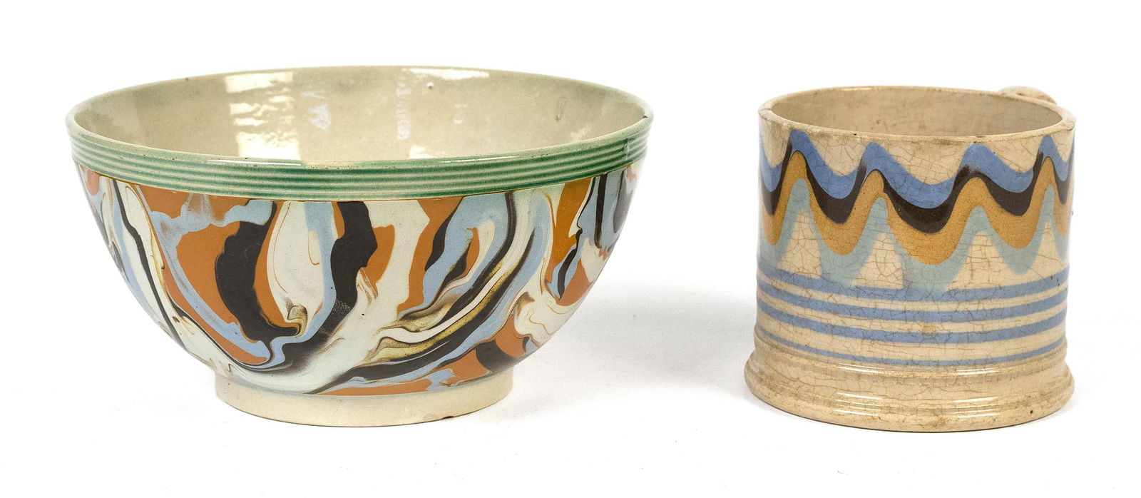 UNUSUAL ANTIQUE MOCHA BOWL AND MUG, 2PCS. (1 of 9)