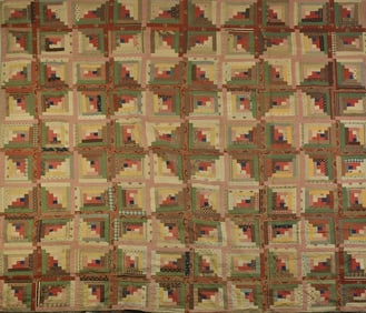 19TH C. LOG CABIN PATCHWORK QUILT.