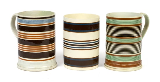 THREE LARGE ANTIQUE MOCHA MUGS, 2 OF 4.