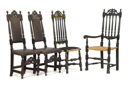 FOUR 18TH/17TH WILLIAM & MARY C. CHAIRS.
