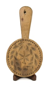 19TH C. BUTTER STAMP, LEAVES AND STAR.
