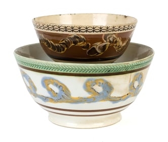 ANTIQUE MOCHA EARTHWORM BOWLS, 2PCS.