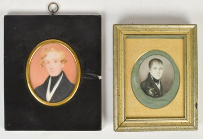 TWO ANTIQUE MINIATURE PORTRAIT PAINTINGS.