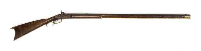 19TH C. TIGER MAPLE KENTUCKY LONG GUN.