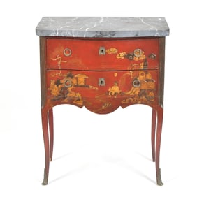 ANTIQUE FRENCH CHINOISERIE MARBLE TOP STAND.