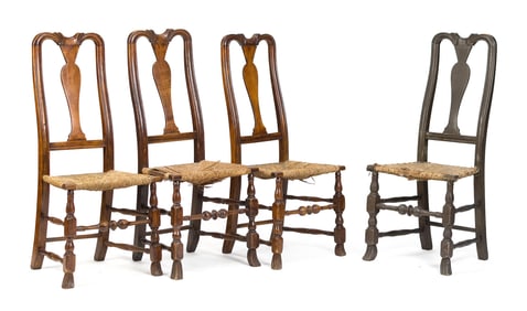 FOUR 18TH C. NEWBURY SIDE CHAIRS.