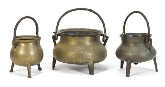 THREE 18TH C. BRONZE POTS.