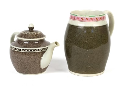 ANTIQUE PEARLWARE TEAPOT AND MUG, 2PCS.