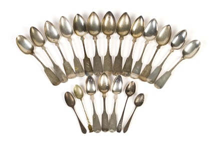 19TH C. COIN SILVER SPOONS, 18 PCS.