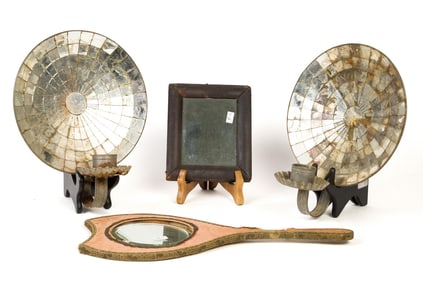 ANTIQUE MIRRORED SCONCES, TWO MIRRORS.