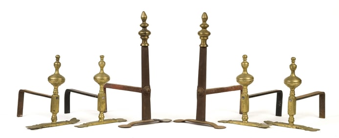 THREE PAIRS SMALL BRASS ANDIRONS.