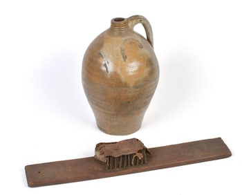 18TH C. HETCHEL AND BOSTON STONEWARE JUG.