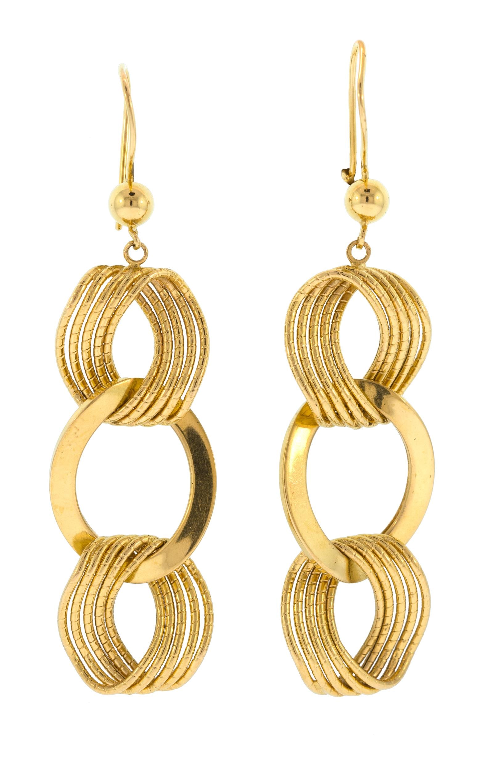 21K GOLD TEXTURED CHAIN LINK DANGLE EARRINGS. (1 of 7)