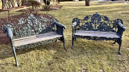 PR. ANTIQUE IRON GARDEN BENCHES, 2 OF 2.