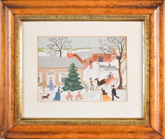 ALBERT DAVIES GOUACHE, FARM SCENE.