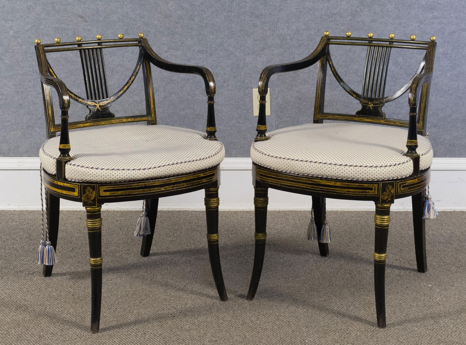 PAIR 19TH C. REGENCY ARMCHAIRS. (1 of 13)