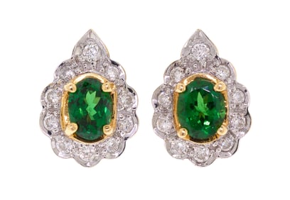 18K GOLD TSAVORITE GARNET & DIAMOND EARRINGS.