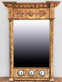 19TH C. CARVED GILT WALL MIRROR.