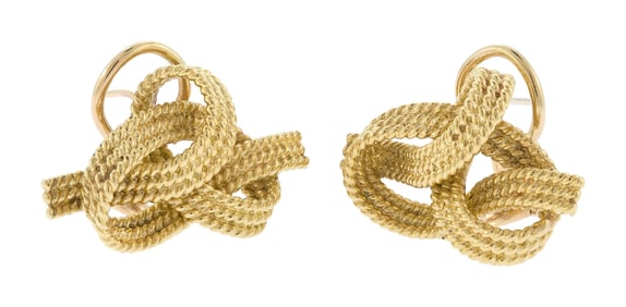 VINTAGE 18K YELLOW GOLD LOVE KNOT POST EARRINGS.