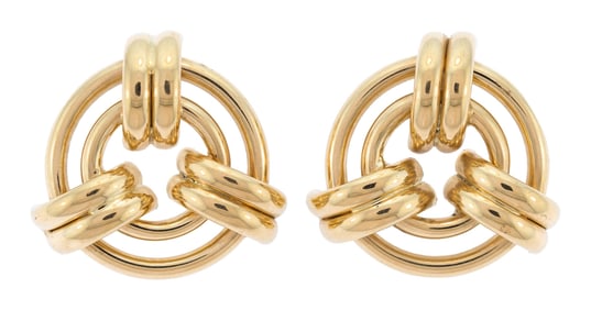 VINTAGE 14K GOLD ROUND STATEMENT EARRINGS.