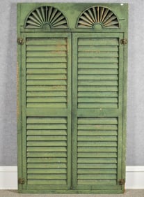 19TH C. GREEN PAINTED SHUTTERS.