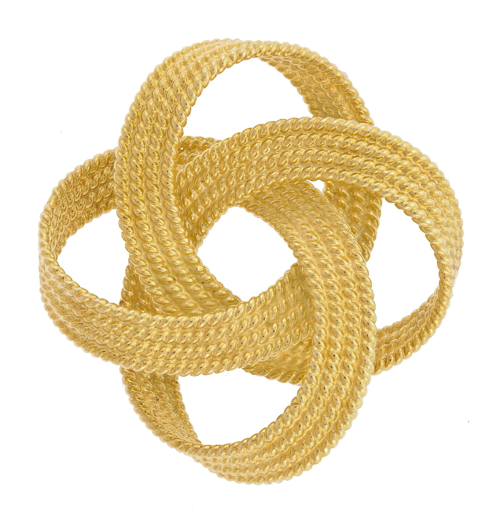 VINTAGE 18K YELLOW GOLD LOVE KNOT PIN.: A vintage 18k yellow gold (stamped) love knot pin, 1 5/8 inches diam., 21.1 grams.